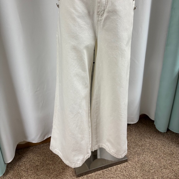 FREE MARKET WHITE DENIM SAILOR PANTS SUPER WIDE LEGS SILVER BUTTONS M - Picture 2 of 9